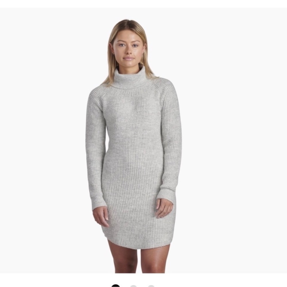 Kuhl Sienna Gray Cowlneck Waffle Knit Sweater Dress Size Medium